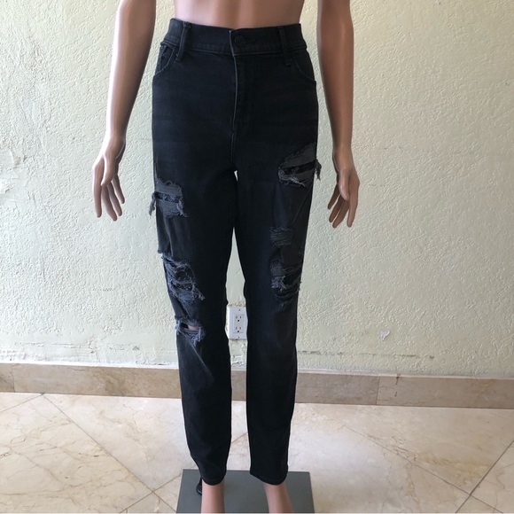 Express Jeans Black Ripped Jeans Denim Pants Women’s Size 12R Mid-Rise Leggings - Picture 5 of 16